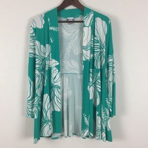 Beautiful Manuhealii Teal and White Cardigan - Med